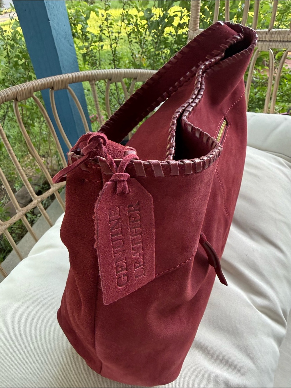 NWT Genuine Leather Burgundy Suede Shoulder Bag Hobo Tote - Picture 6 of 16